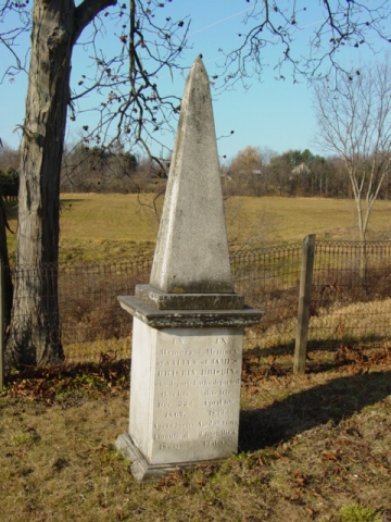 photo of James and Sally Brisbin monument in Brisbin Cemetery, Town of Saratoga