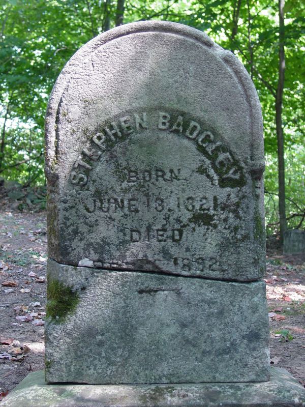 photo of Stephen Badgeley 1892 gravestone in Dunham Cemetery, Stillwater
