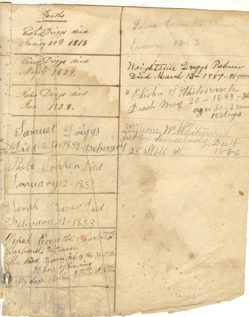 image of Driggs Bible, Deaths page