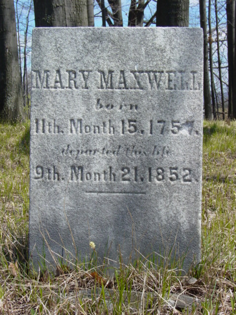 photo of Mary Maxwell stone, Quaker Church Cemetery