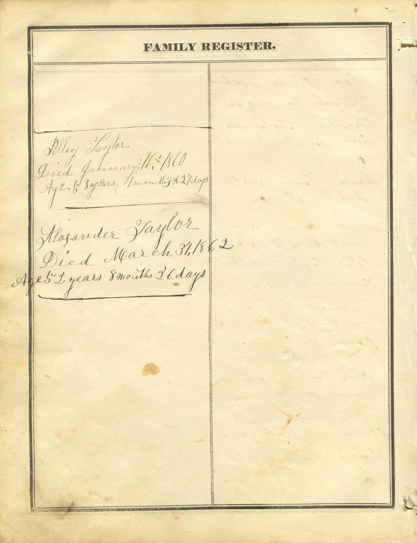 Image of Family Register page 2 in Isaac and Percillar Taylor Bible